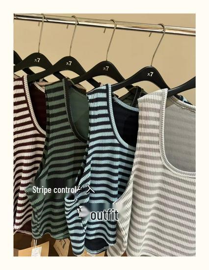 Large Autumn Plus Size Women's Korean Style Striped Layered U-Neck Knitted Vest