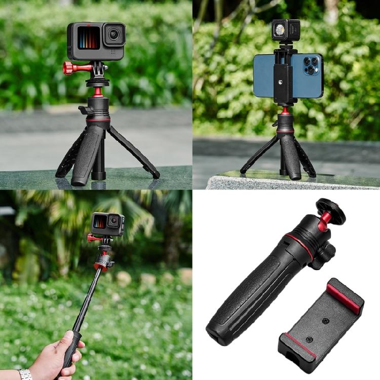 1 Set Rotatable Vlog Tripod 360 Degree Rotating Ballhead with Phone Mount Clamp for Travel Photography