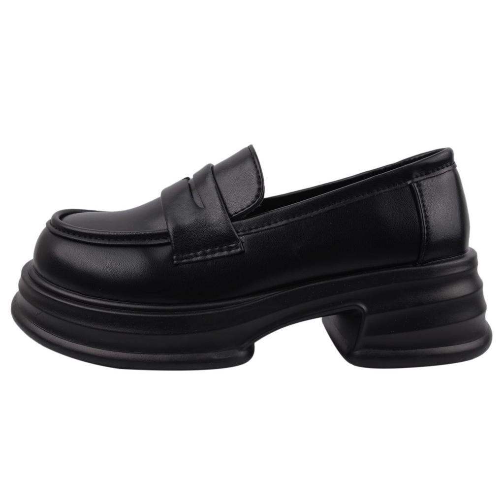 Round Head Platform Single Shoes Women's Black College Style Small Leather Shoes Versatile British Dress Shoes Shoes