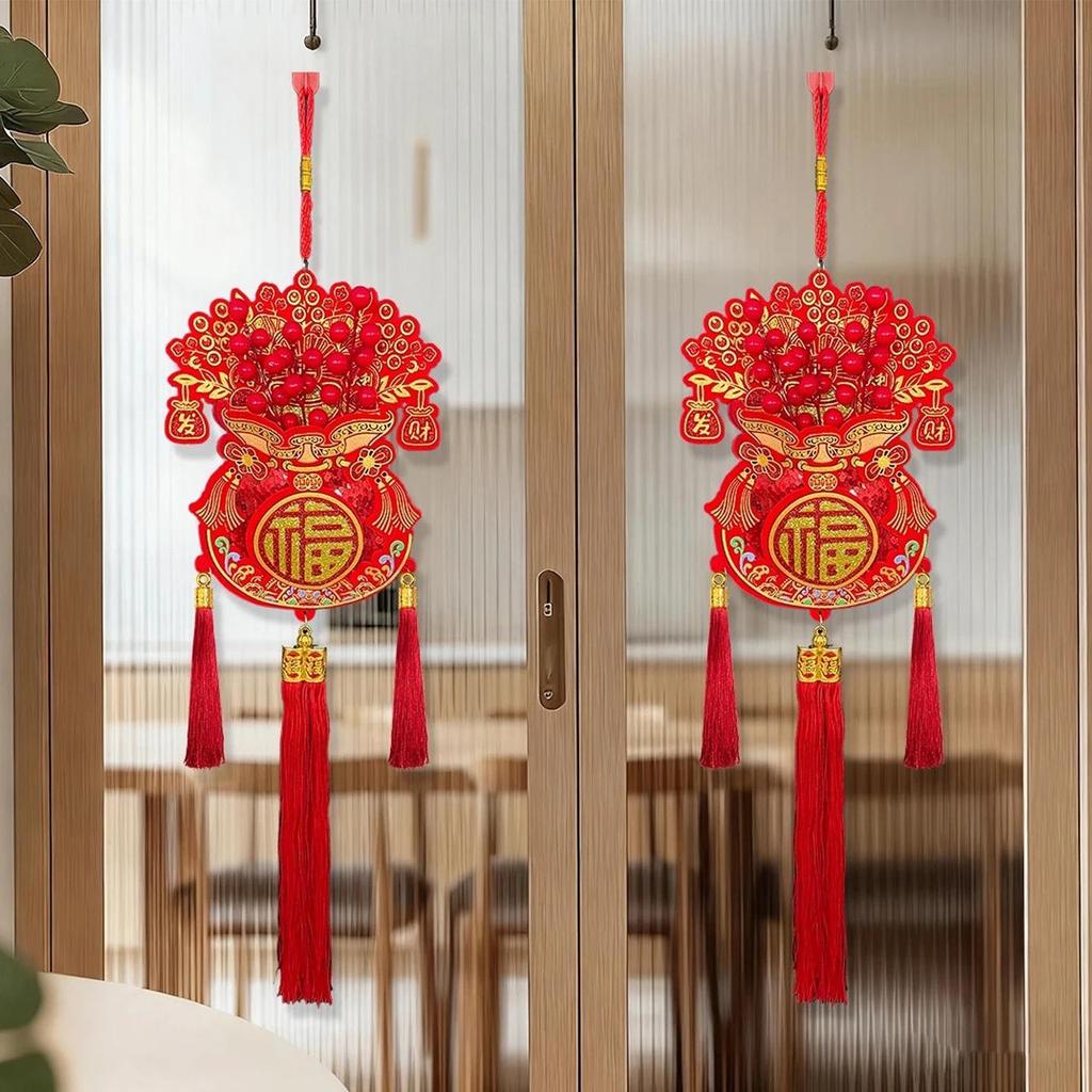 Chinese New Year Hanging Pendants Traditional Fu Character Wall Door Flag Decor Tassels Red Good Luck Spring Festival Ornament