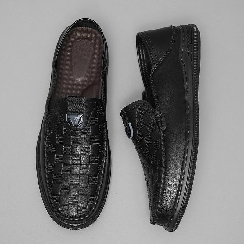 

Fashion 2024 New Male Comfortable Walking Shoe High Quality Men Casual Footwear Stylish Men Loafers Genuine Leather Mens Slip on Shoes 44 чёрный
