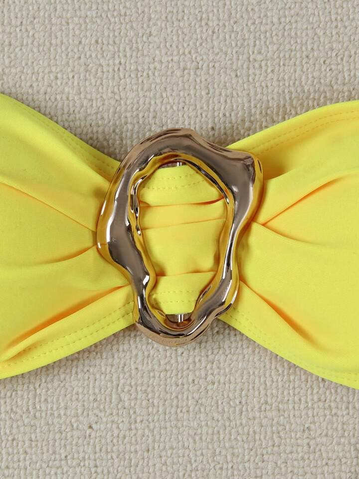 A18 Sexy European & American Solid Color Bandeau Bikini Set