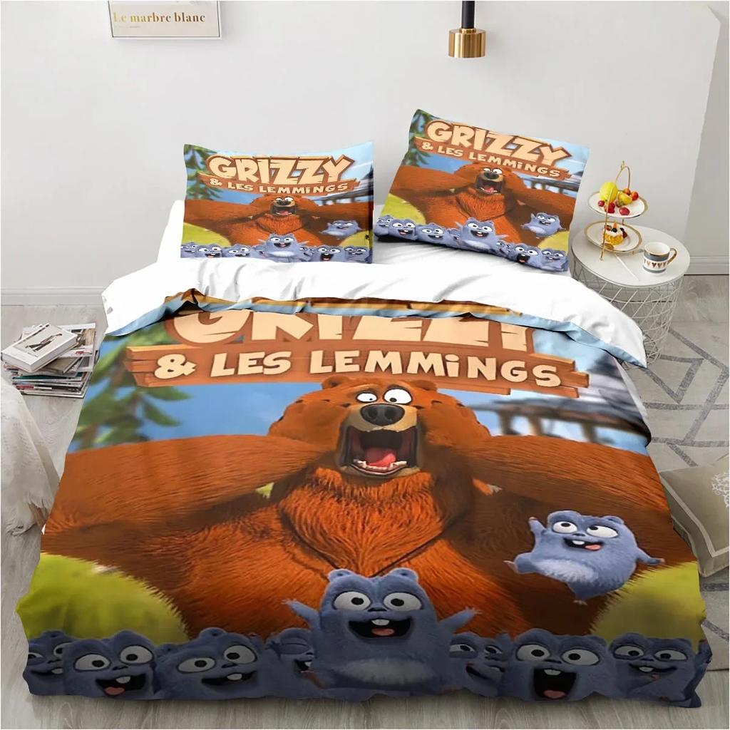 Grizzy And The Lemmings Bedding Set Boys Girls Twin Queen Size Duvet Cover Pillowcase Bed Kids Adult Fashion Home Textileextile