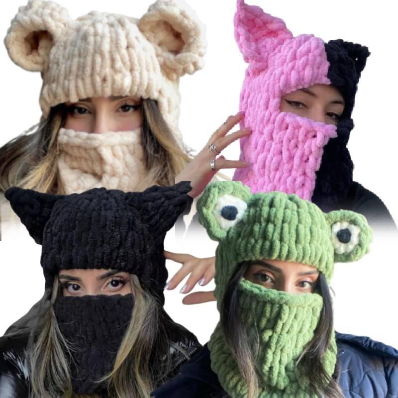 Trendy Oversized Cat Ear Knitted Cap For Adults Soft And Warm Handmade Winter Hat