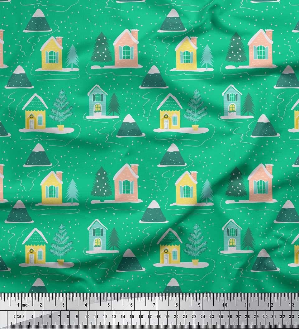 

Японська креп-атласна тканина Soimoi Purple. Різдвяна ялинка та будинок. Тканина з природним принтом 1 метр 42 дюйма 42 Inch Wide - Poly Crepe зелений