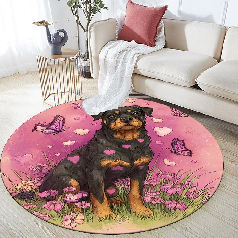 

Pink Rottweiler pattern round rug,Carpet Rug for Living Room Bedroom Playroom ,Non-slip Floor Mat,Holiday Gifts and Birthday Gifts. 80cmx80cm