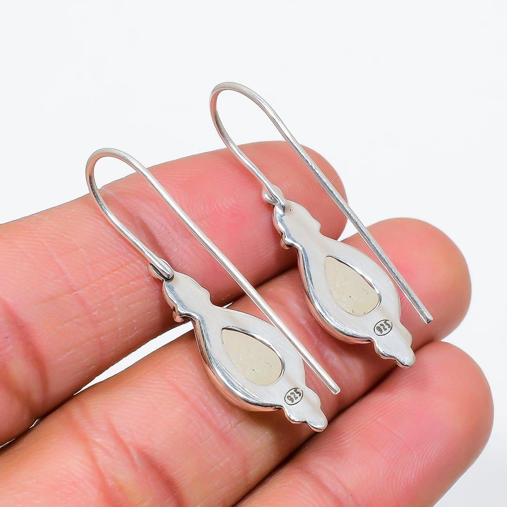 Titanium Agate Drusy Gemstone Handmade Solid 925 Solid Sterling Silver Jewelry Anniversary Earrings For Her