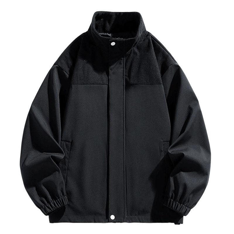 

Jacket Splicing Men s New Spring and Autumn New Stand-up Collar Men s and Women s Couples Jacket 3XL чёрный