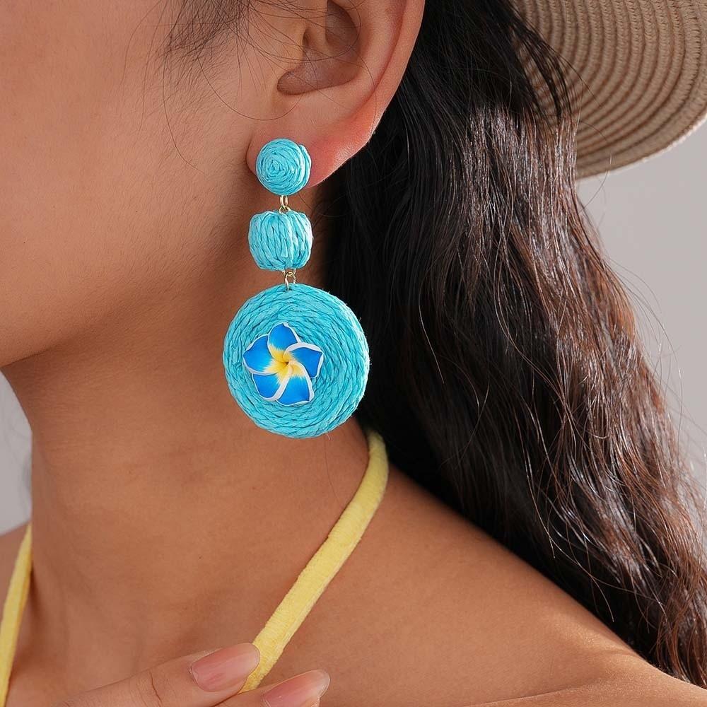 1 pair Ethnic Style Thai Seaside Eardrops Bohemian Style Raffia Grass Earrings  Bride