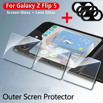 Outer Screen Protector For Samsung Galaxy Z Flip 5 Flip5 HD Clear Tempered Glass 9H Small Screen Glass + Lens Camera Glass Protective Film Zflip5 5G