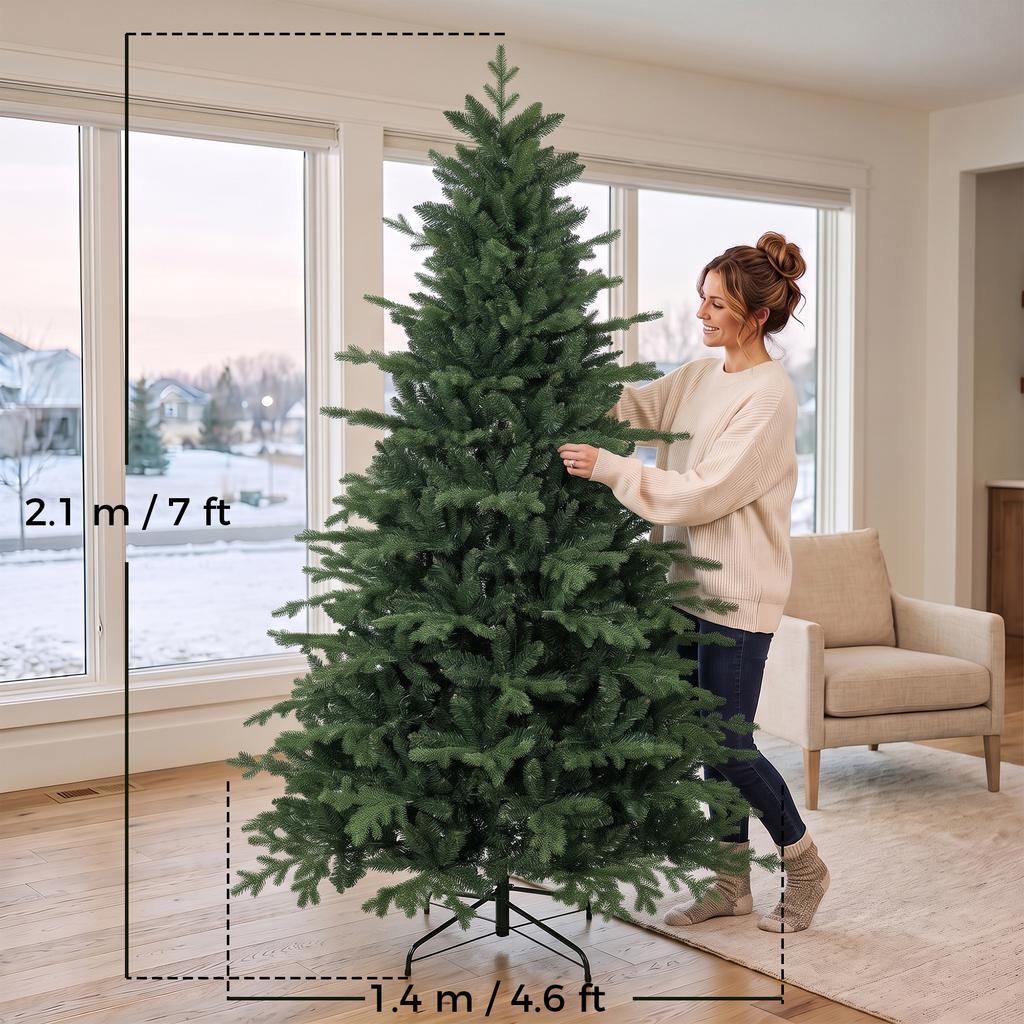 7ft Artificial Christmas Tree with 2080 Realistic Tips, Hinged, Wide