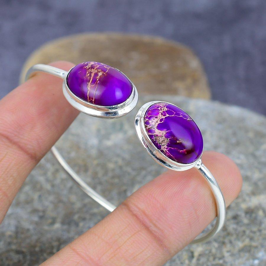 

Sea Sadement Jasper Gemstone Handmade 925 Sterling Silver Bangle / Cuff Регулируемый свадебный подарок