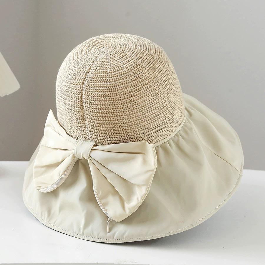 Summer Sunshade Vinyl Bow Sunscreen Hat Women's Japan and Korea Hat UV Protection Big Eaves Face Covering Sun Empty Top Hat