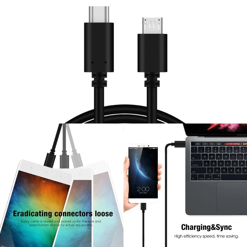 Durable PVC UsbC TypeC to Micro USB Data Cable for Galaxy-S7/-S6, HTC-One and More - 0.5m 1m 1.5m (Black )