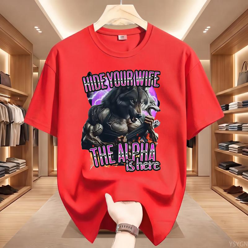 Hide Your Wife Alpha Is Here Funny Werewolf Expression Pack TShirt Unisex Fashion Hip Hop Short Sleeve TShirt Casual TShirt