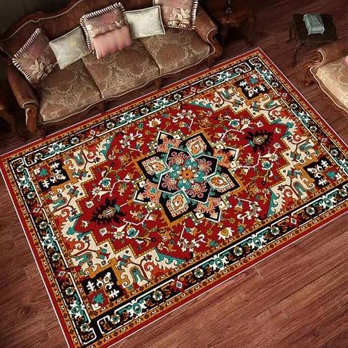 Alfombra Persa Roja Clásica Alfombra Tradicional con Medallón Decoración de Salón Estilo Vintage Alfombra Lavable Alfombras Antideslizantes Decoración Retro
