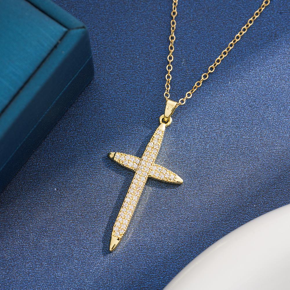 European  American Rhinestone Cross Pendant Necklace - Fashion Jewelry  Christmas Gift