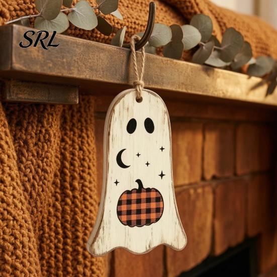 Natuurlijk Massief Hout Hangend Decor Vintage Halloween Houten Ornamenten, Rustieke Spookachtige Geest Pompoen Uil Schedel Ornamenten Decoratie voor Open Haard