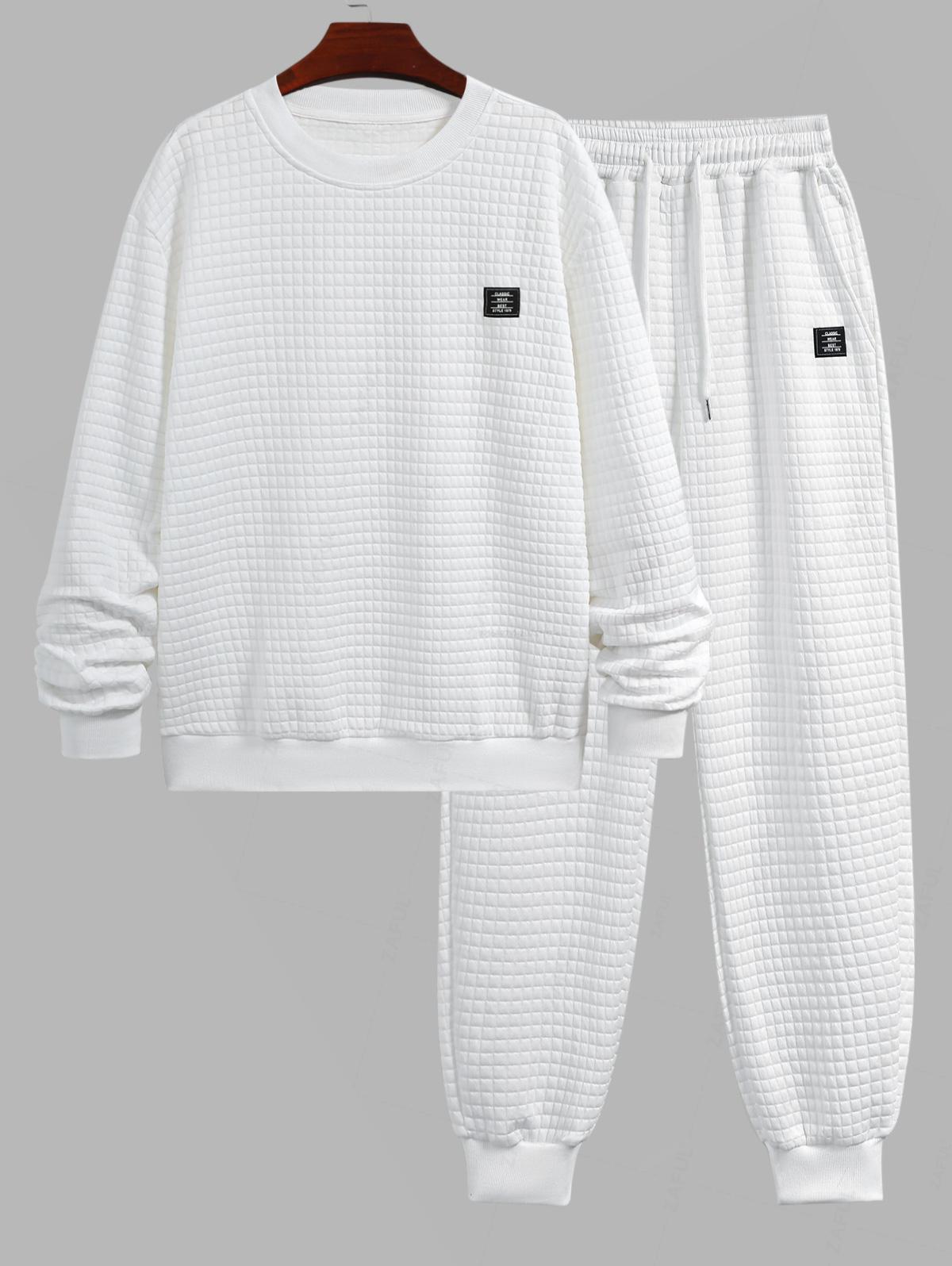 

Мужской клетчатый свитшот с круглым вырезом и нашивкой с буквой и брюки на кулиске XXL белый