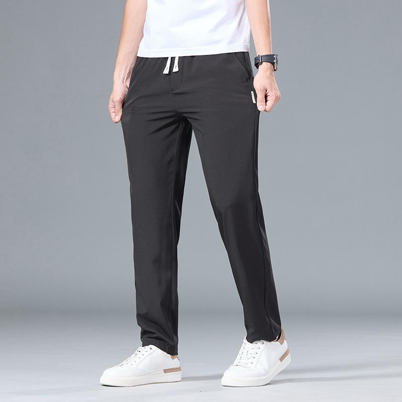 Męskie casualowe długie spodnie luźne szybkoschnące proste dopasowane letnie nowe jedwab lodowy cienkie