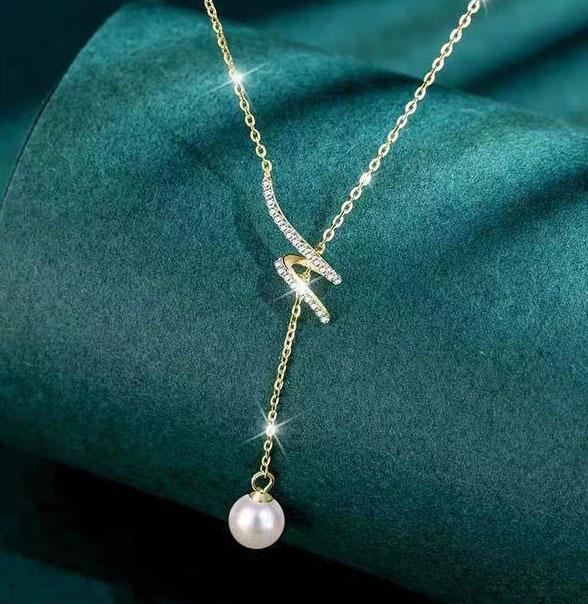 

Ожерелье-кисточка из стерлингового серебра 925 пробы с жемчугом - Элегантная и универсальная женская цепочка для ключицы S925 Sterling Silver