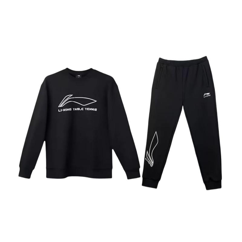 

Пуловер с принтом логотипа Li Ning, топ с длинным рукавом, свободные удобные длинные брюки, повседневный спортивный костюм, костюм унисекс, черный AWDTD13-1+YKLU331-1 L