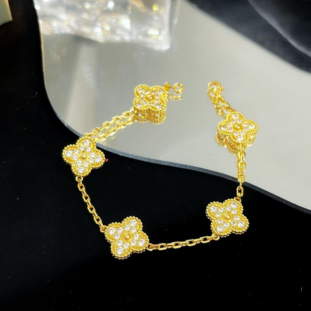 Bracelet Trèfle à Quatre Feuilles Version Haute Cinq Fleurs Calcédoine Violette Naturelle Gravé Laser CNC 18K Ne Se Décolore Pas Bracelet pour Dames