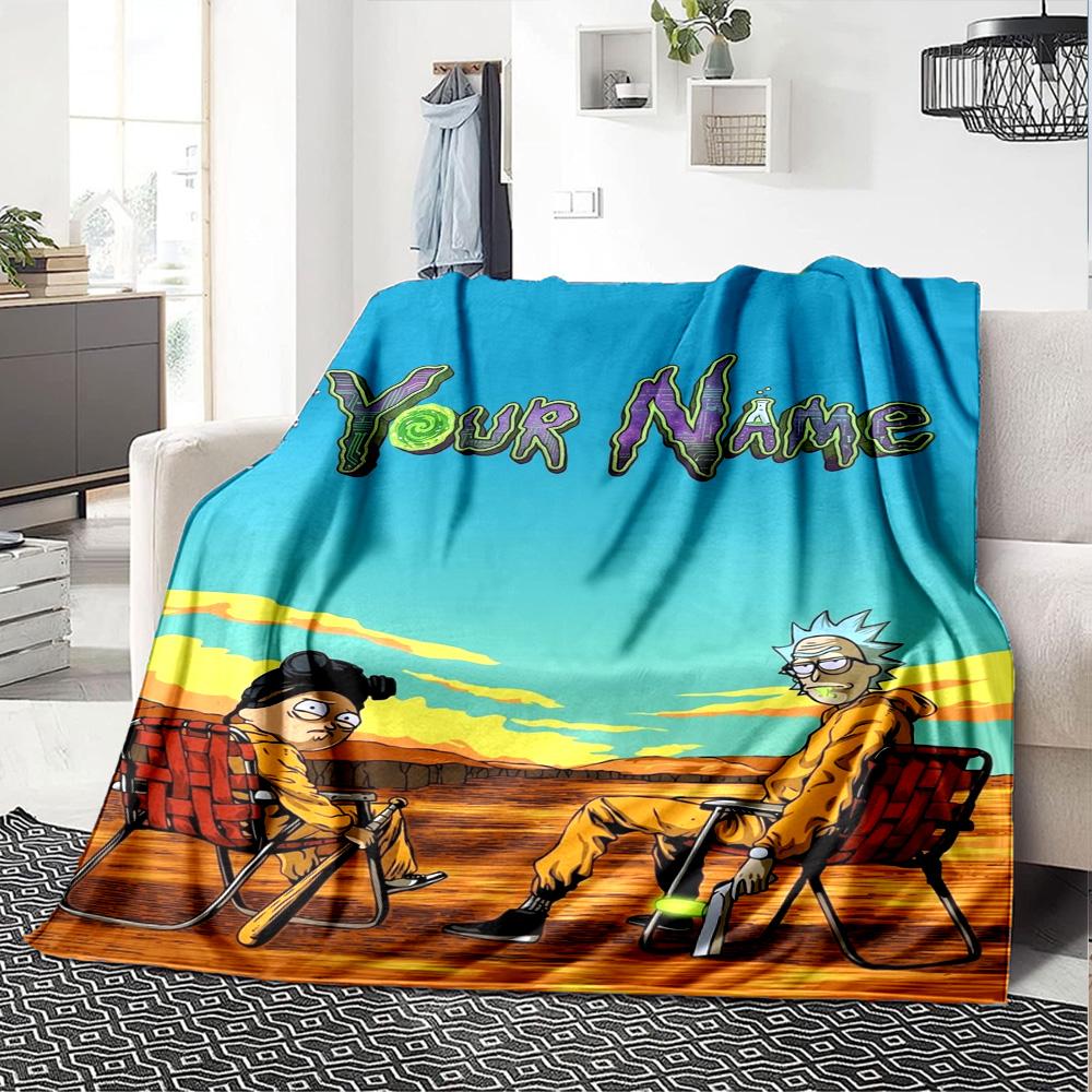 Name Custom Morty Rick Print Flannel Blanket High Quality Warm Comfortable Cover for All Seasons Perfect for Gifts Home Decor