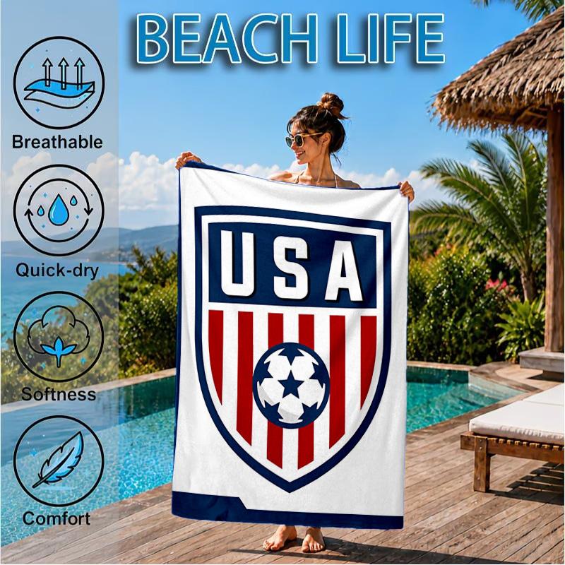 Usa Soccer Emblem Beach Towel, Quick-drying, Easy to Care for, Suitable for Both Fitness and Beach Vacations,Sports Essential