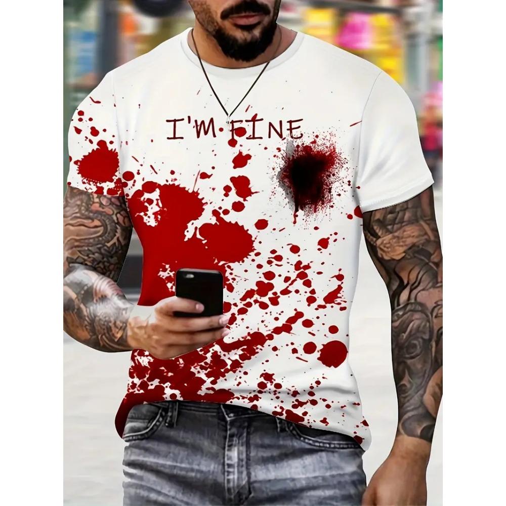 Fun Bloody Horror Pattern 3D Printed Graphic Tee Shirt Blood Street Man Tops Casual Fashion Plus Size Tees Top Women Clothing
