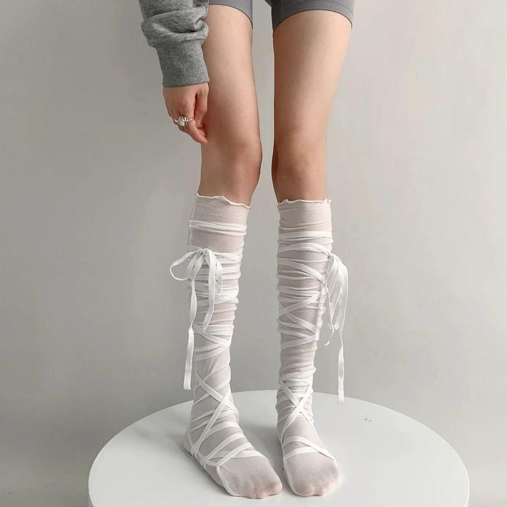 Y2K Lolita Ballet Strappy Calf Socks Women Cosplay Socks Fashion Thin Stocking