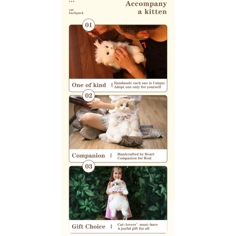 Handmade Unique Ragdoll Cat Shape Backpack Plush Animal Cat Realistic Fashion Gifts for Girls and Cat Lovers Christmas Gifts Valentine's Day Gifts