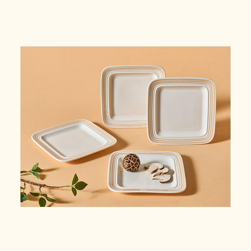 CORELLE Rosemont Ceramic Square Plate 4p Tableware Ivory-Orange