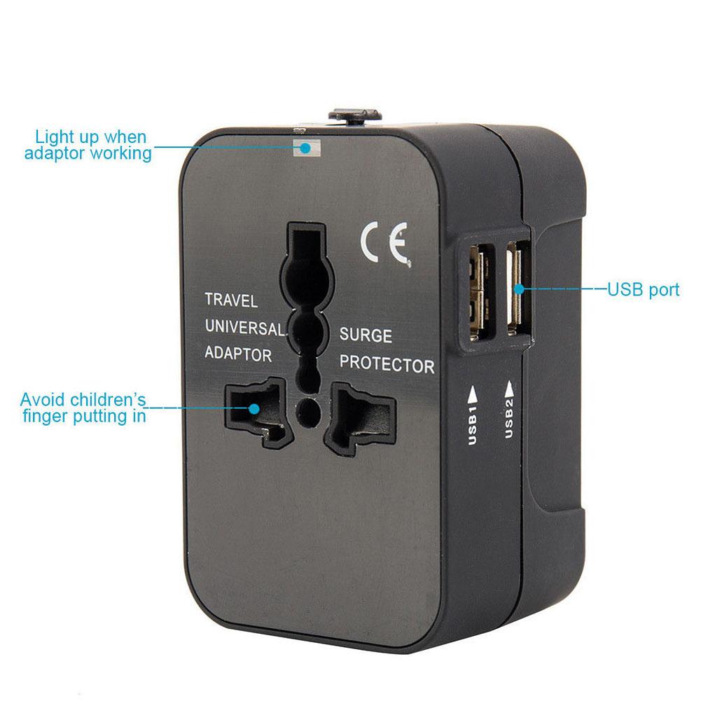 World Wide Universal Travel Adapter US/EU/UK/AU Multi Plug Charger With Dual USB 2 Ports Travel Conversion Socket Plug Converter