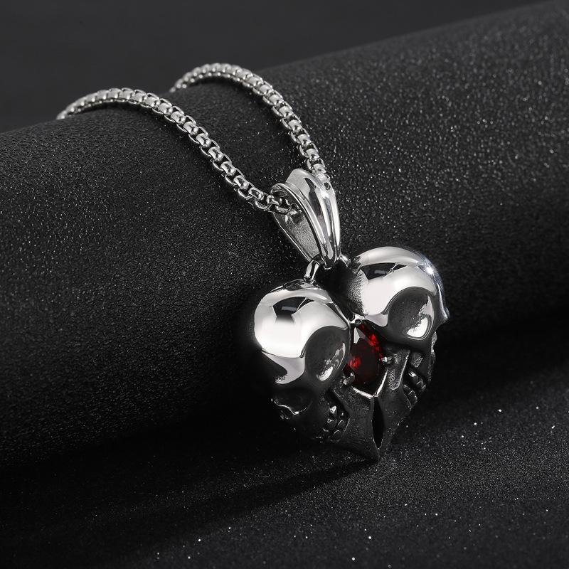 Casting Punk Style Jewelry Gifts, Creative Retro Love Diamond-Encrusted Skull Couple Girlfriend Pendant