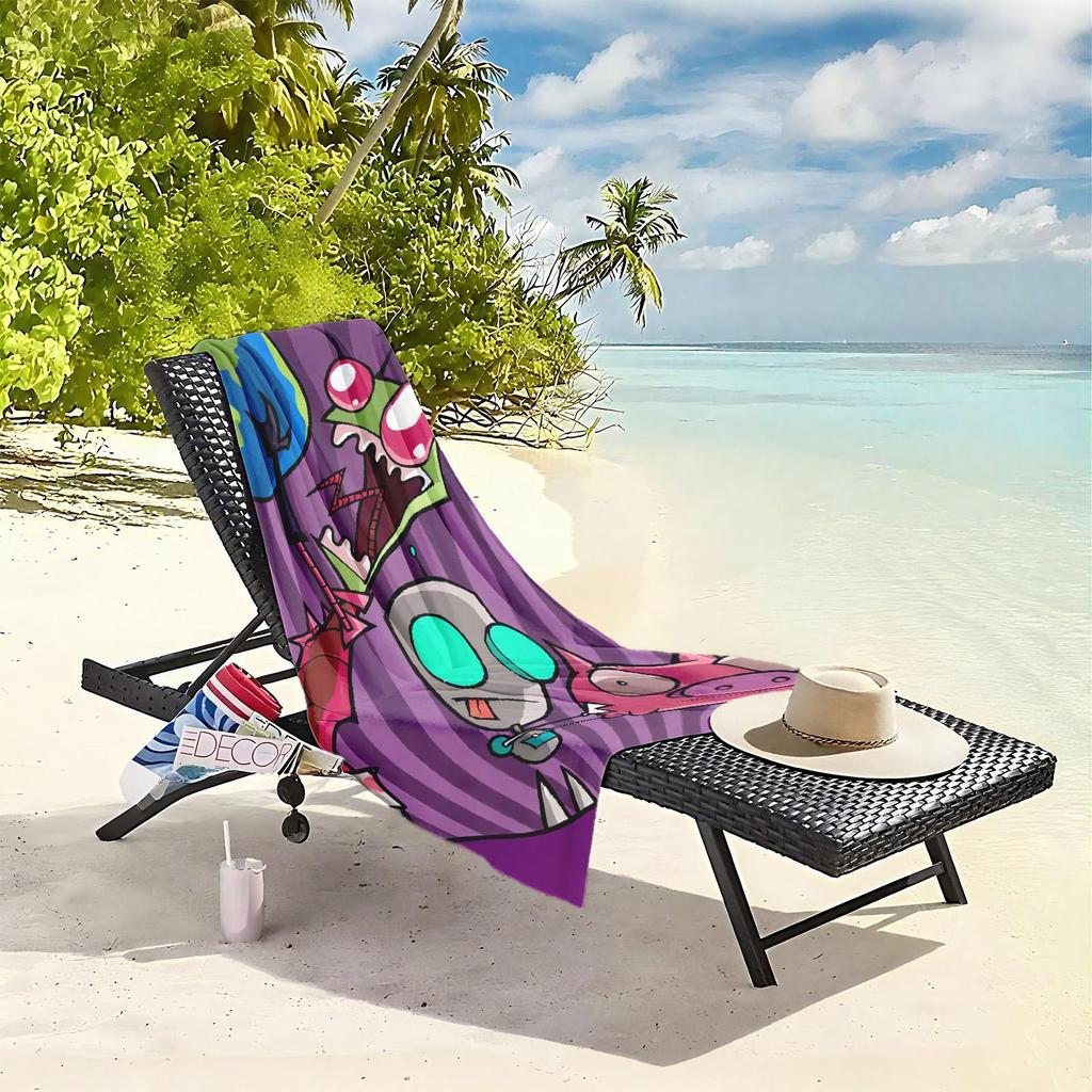 1pc Alien Invasion and Robot Chaos 2D Printed Microfiber Beach Towel, quick dry super absorbent. Great for beach, pool