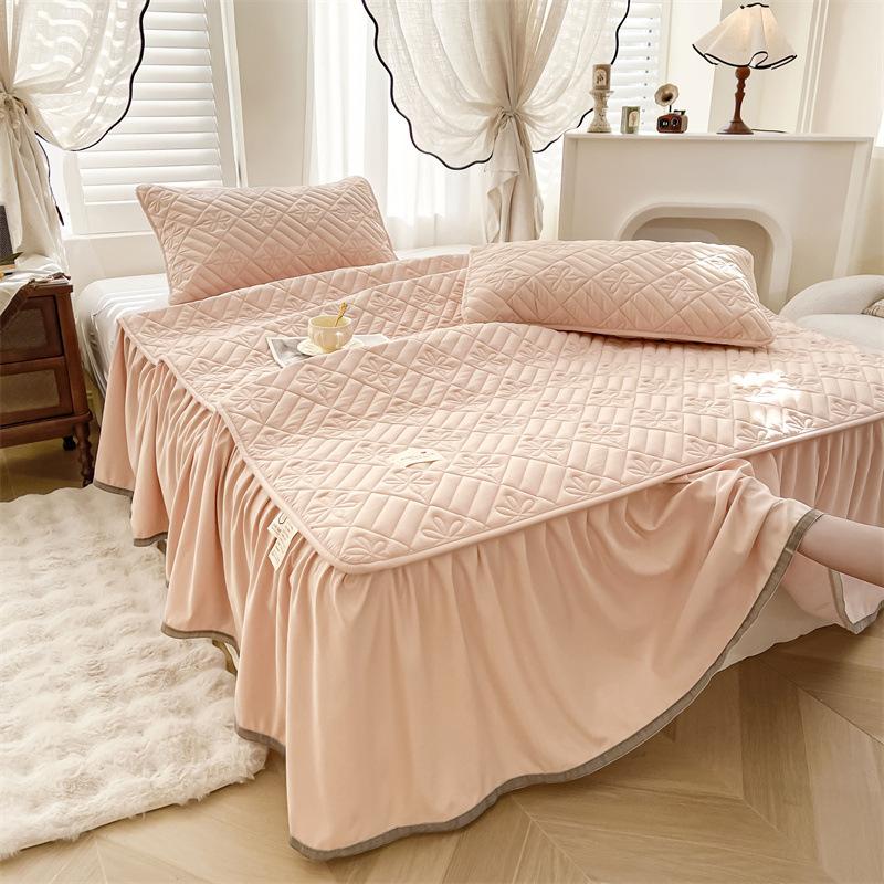 3-teiliges Bettrock-Set, Enthält 1 Bettrock und 2 Kissenbezüge ohne Füllung, Bequemer Bettrock für alle Jahreszeiten geeignet