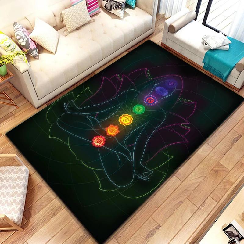 New To Rainbow 7 Chakra Mandala Bohemia Area Rug,Carpet for Living Room Bedroom Sofa Doormat Decor,Yoga Soft Non-slip Floor Mat