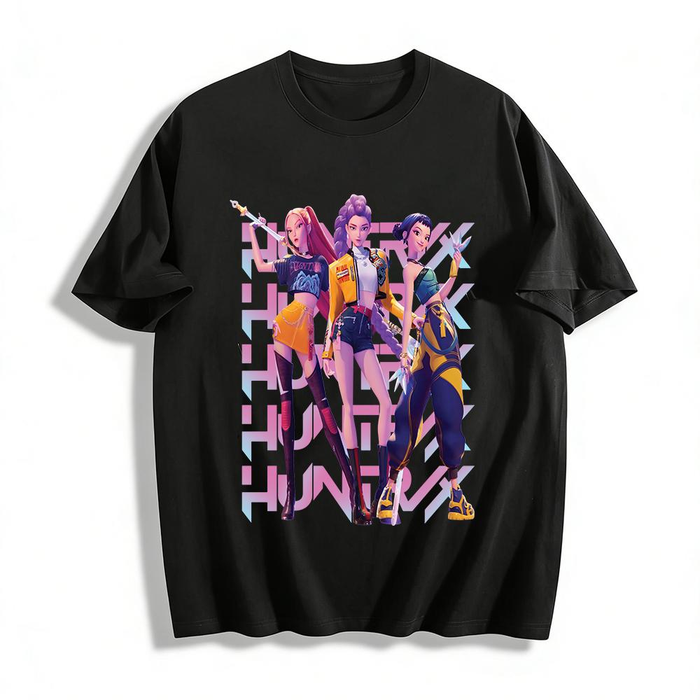 

HUNTERX Virtual Girl Group Print T-shirt Street Style Loose Casual Unisex Top Pure cotton T-shirt XXS