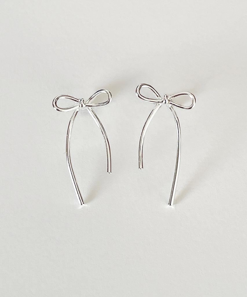 Elyona Bow Drop Earrings (Silver)