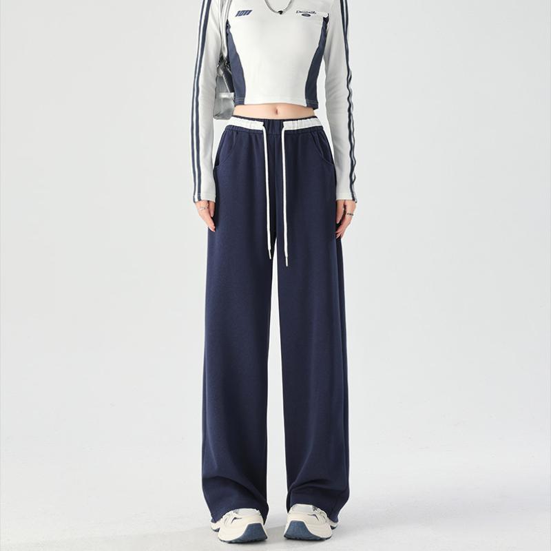 Sportlich Lässige Damen Hose Locker Patchwork Kordelzug Frühling Herbst Modedesign All-Match Zart Gemütlich Mode Klassische Hose