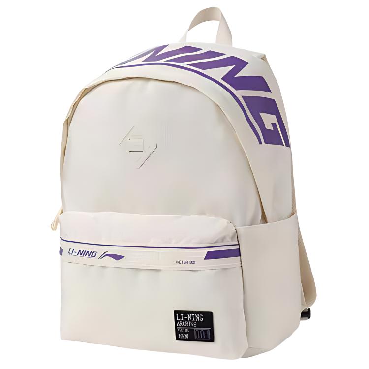 Li Ning Sports Fashion Series Outdoor Zipper Closure Polyester Backpack Unisex Backpack White ABSR080-2 White