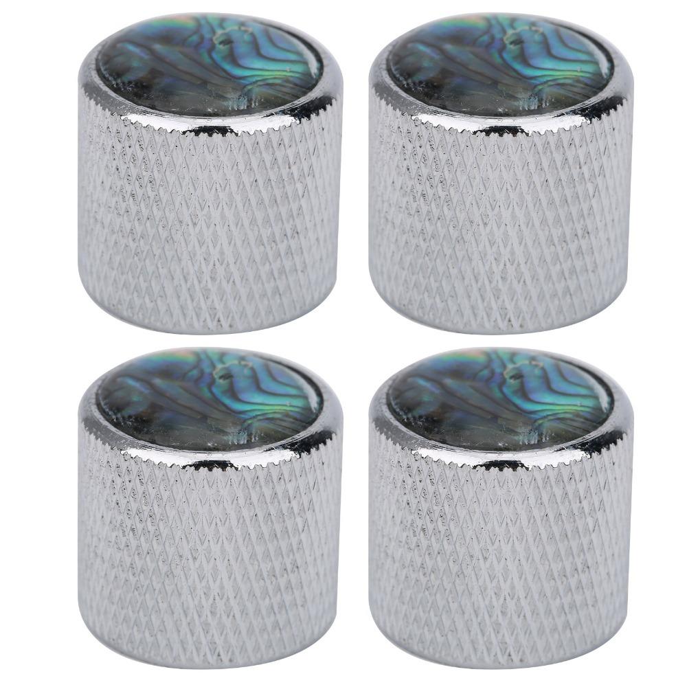 4PCS Metal + Real Shell Guitar Dome Knobs Silver/Copper Tone Bass Knob Dome Electric Bass серебряный
