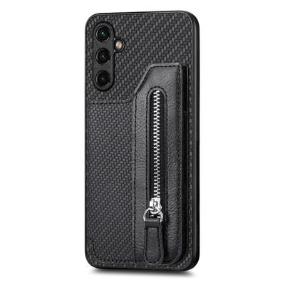 C1-04 Pro Samsung Galaxy A14 4G/5G Pouzdro s kapsou na zip PU kůže+PC+TPU Kryt na telefon s držákem na karty