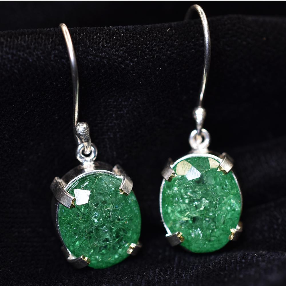 Colombian Natural Green Emerald 51 Ct Oval CERTIFIED 925 Sterling Silver Earring MY.ER-38-NS