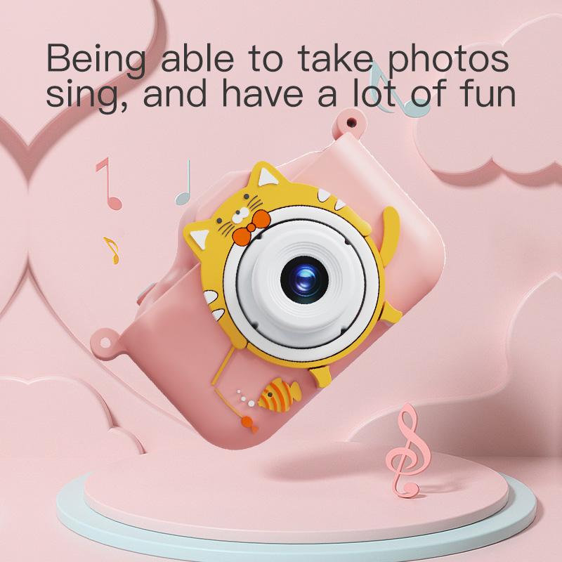 Çocuk Mini Kamera Karikatür Kedi Oyuncakları Kız Erkek Doğum Günü Hediyeleri 1080P HD 2 İnç Ekran Silikon Kılıflı Hayatı Kaydetme Kamerası