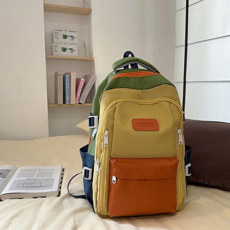 New middle and high school college students contrasting color schoolbags large-capacity backpacks simple small fresh Mori girls backpack women