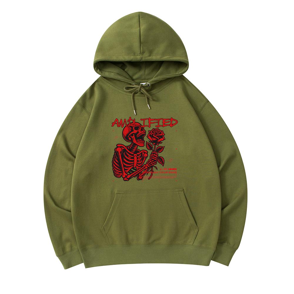 

300 GSM Men s Cotton Hoodies Amplified Skeleton Print Premium Cotton Sweatshirt XS армия зеленый