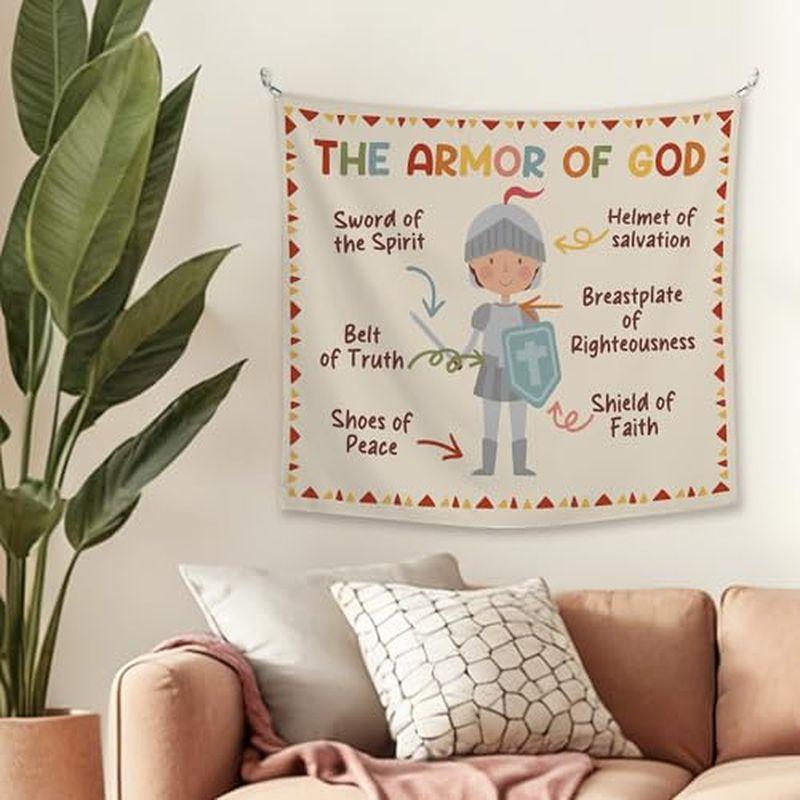 God Armor Cartoon Tapestry, Christian Bible Enlightenment Wall Hanging, Children's Bedroom Baby Room Decor