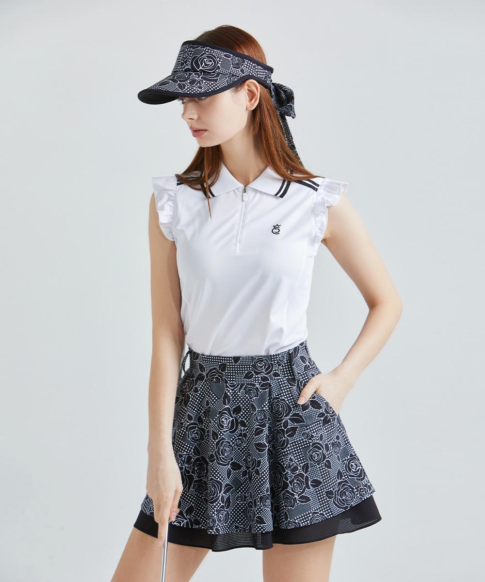 Chuku Chu Ruffle Back Mesh Collar Sleeveless Top (White) Cbfss-Ts012W White/S